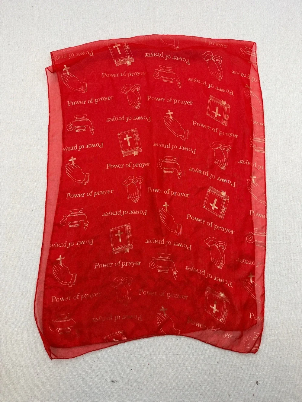 Power of Prayer Red Sheer Scarf with Subtle Gold Print